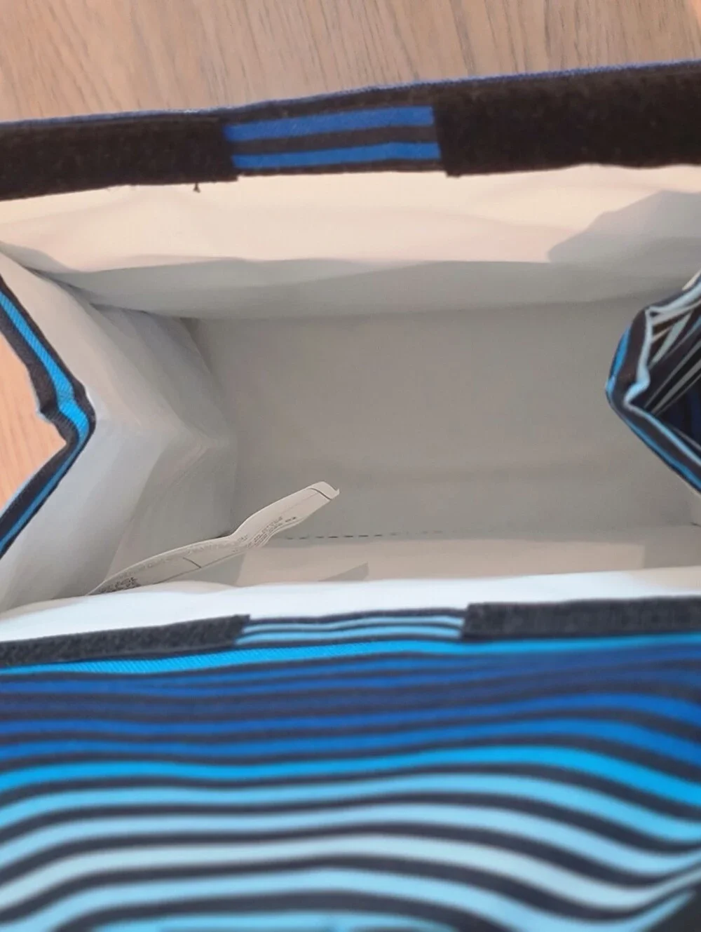 PackIt Freezable Blue Striped Lunch Bag Foldable Polycanvas Reusable Lunch Sack